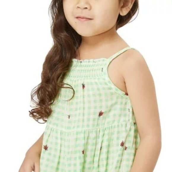 PEEK Ladybug Schiffli Dress Lime Gingham 10 Embroidered Smocked Sundress Tiered - Picture 6 of 11